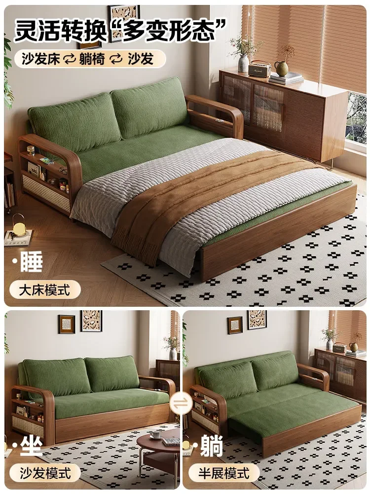 DSA  apartment folding dual-use integrated multi-functional study can be disassembled and washed solid wood sofa bed