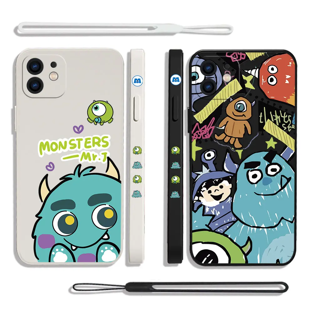 Anime Cartoon M-Monsters Inc Phone Case For iPhone 16 15 14 13 12 11 Pro Max Mini X XR XSMAX Plus Soft Silicone With Hand Strap