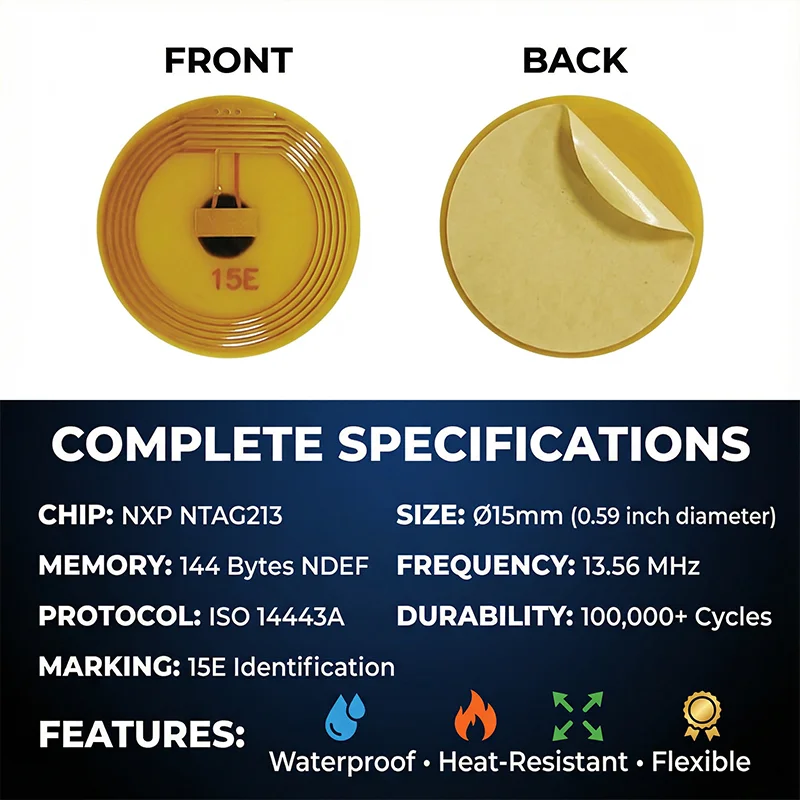 NTAG213 FPC RFID Tag, Mini Flexible, High Frequency, NFC, Electronic Mini Vehicle Tag with NXP Chip, 15mm