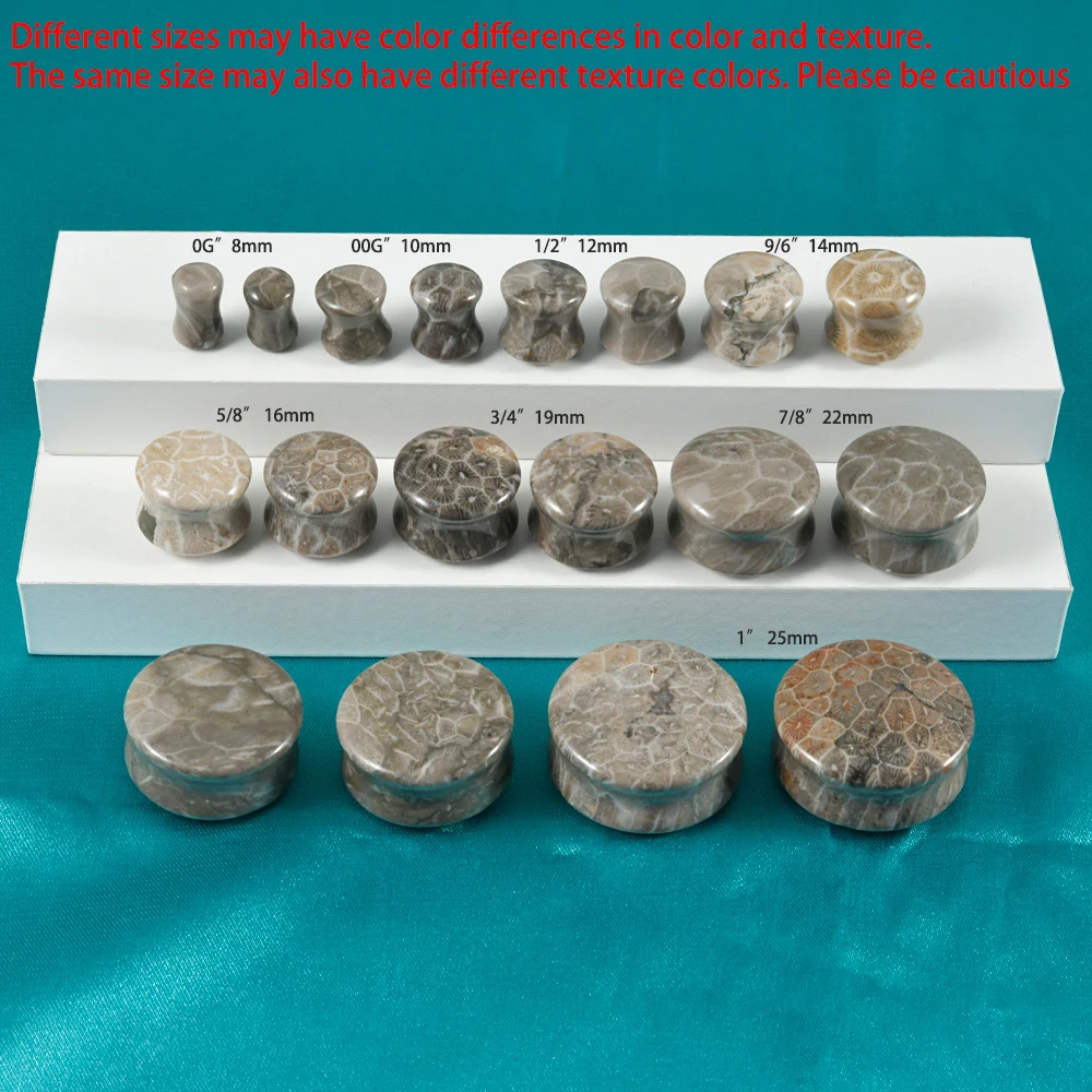 Dreamlee 2Pcs Nuture Stone Coral Print Ear Saddle Plug Earring Gauge Expander Stretcher Piercing Double Flare Auricle Jewelry