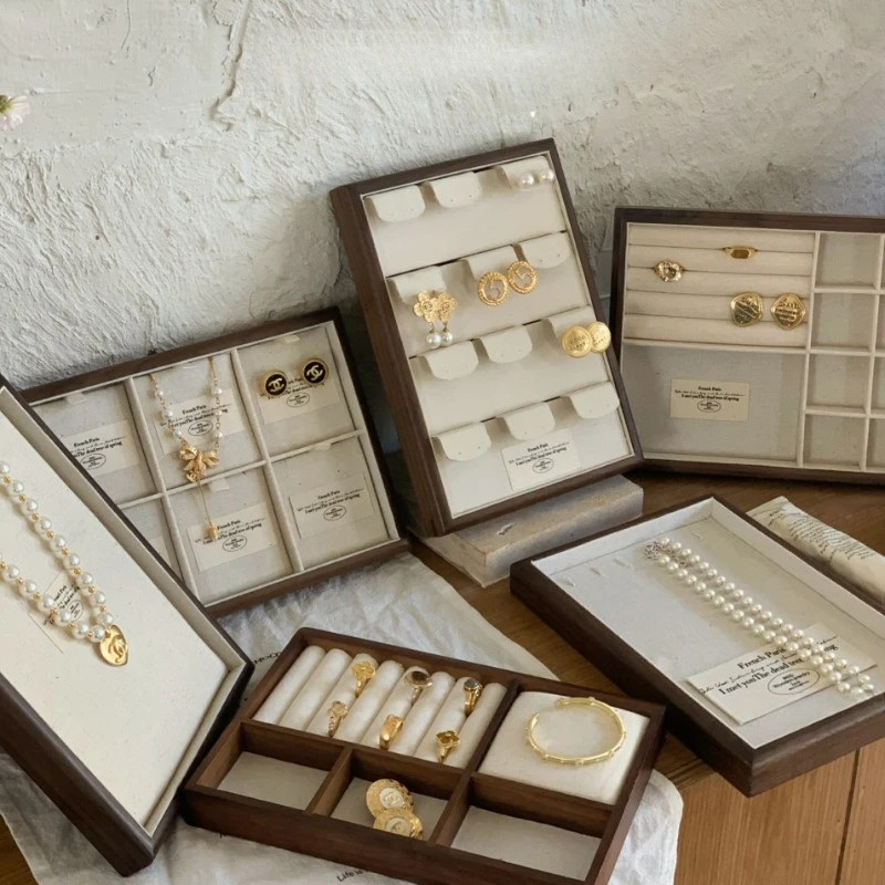 

Walnut Solid Wood Jewelry Tray Vintage Earning Ring Display Tray Container for Women Jewelry Necklace Organizer Display Trays