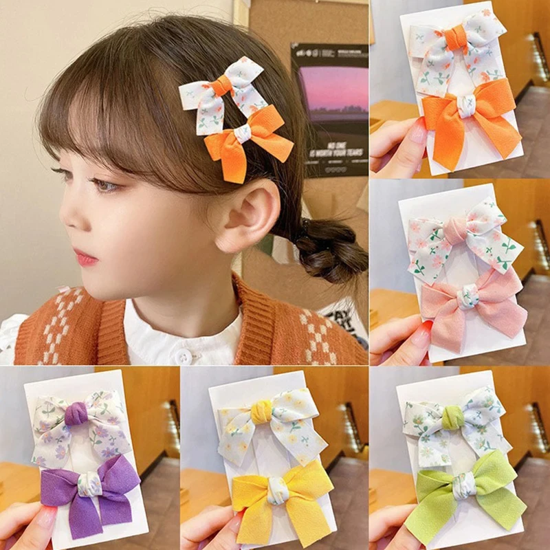 New Children's Bow Flower Hair Clip 2Pcs Set for Women Korean Minimalist Baby Hair Accessories Sweet Cute Girl Headwear