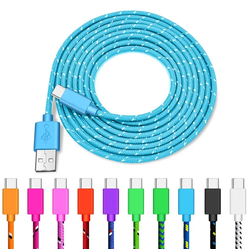  2.4A USB C Cable Nylon Braided Fast Charging Mobile Phone Charger Data Cord For Samsung Xiaomi Huawei Type C Quick Charge Cable 