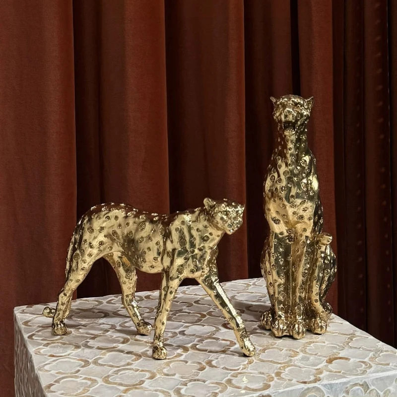 Cheetah Ornament Light Luxury Medieval Golden Leopard Decoration Living Room Fashion Art Installation Decoração Декор Для Дома