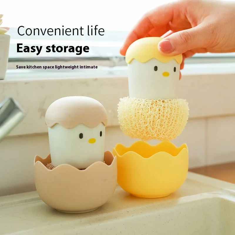 Kitchen Household With Handle Cleaning Brush Creative Cartoon Detachable Chicken Pot Brush Cartoon Dish Cleaning Ball Brush