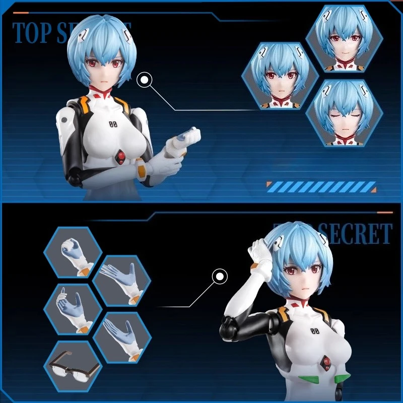 NEONGENESISEVANGELION Figurka Ayanami Rei z kreskówki, kreatywny model o wysokiej wartości, ruchome przeguby, zabawka do składania, ozdoba na biurko