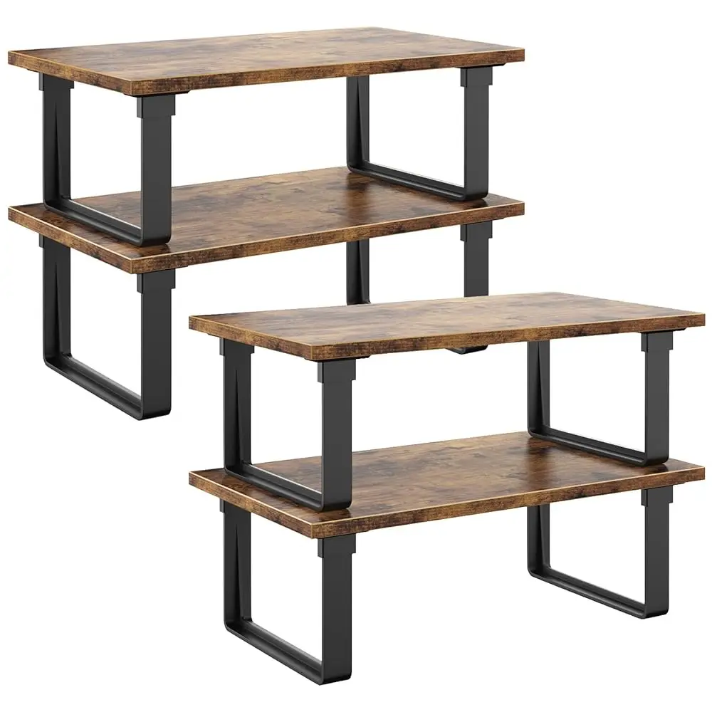 

Cabinet Shelf Organizers, Set Of 4 Stable Kitchen Counter Shelves, Stackable Expandable Spice Racks, Wood Anti-Slip Kitchen