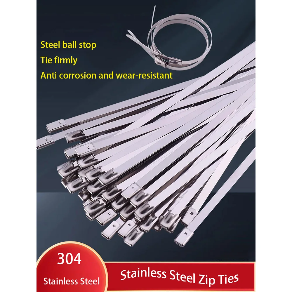 304#Stainless Steel Cable Ties 4.6/7.9mm Heavy Duty Self-Locking Cable Zip Tie Multi-Purpose Metal Exhaust Wrap Locking Ties