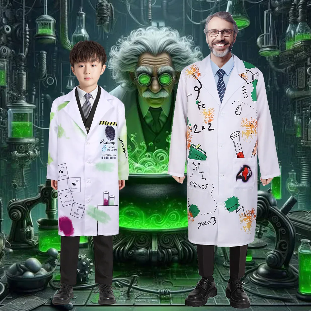 

Children's loween Cosplay Lab Explosion Head Scientist Performance Costume New Arrival Fun And Crazy School Play Outfit