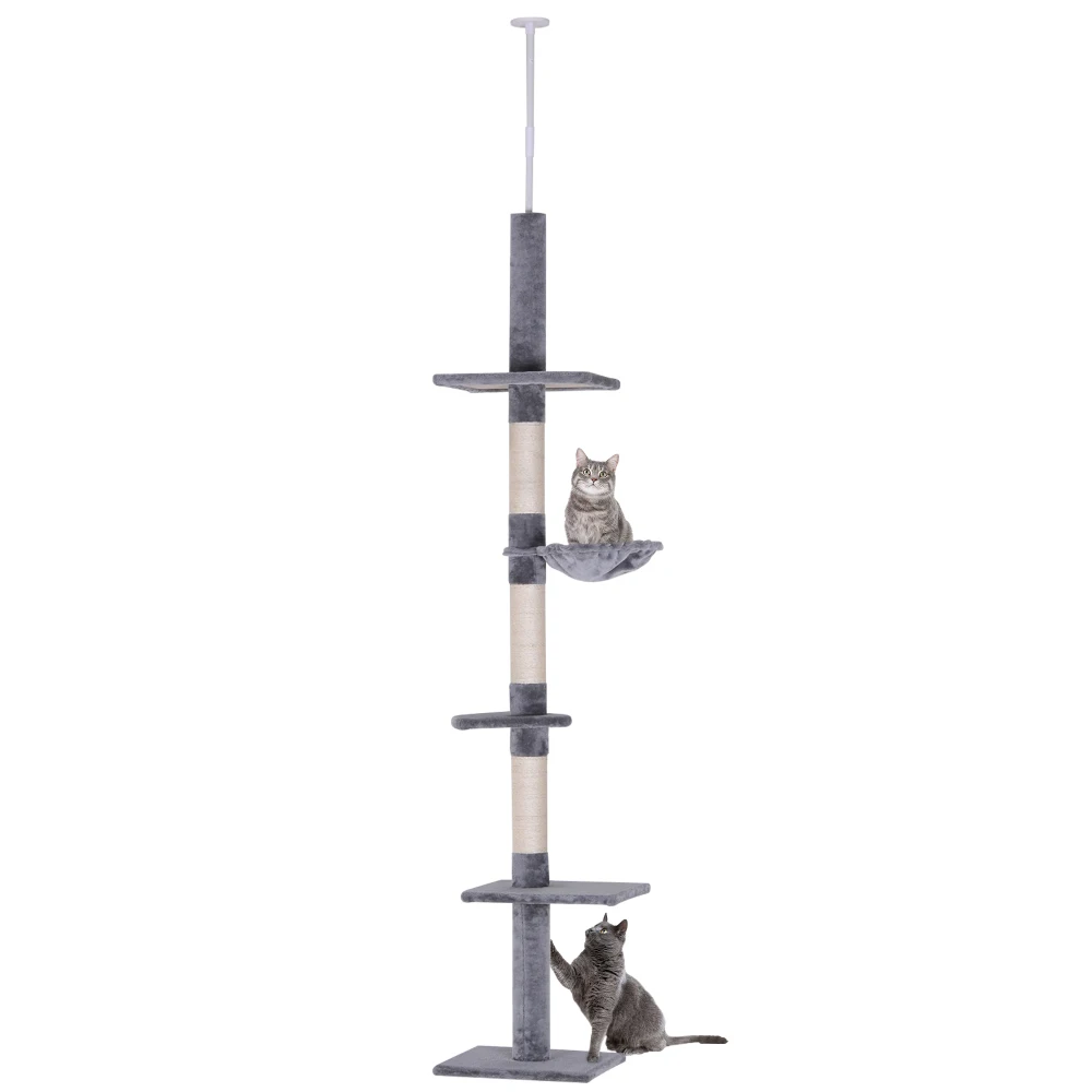 Floor-to-Ceiling Cat Tree 90.5"-102.25" Tall, 5-Tier Cat Condo with Scratching Posts, Plush Cushioned Platforms, Anti-Toppling, Space-Saving Activity Tower for Indoor Cats