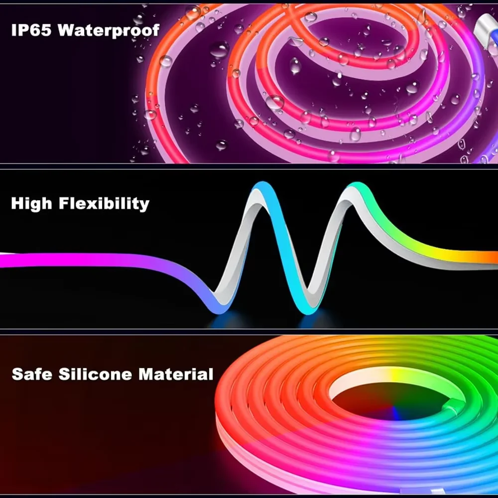 5/10 متر IP65 RGB شريط مصباح النيون ، RGB LED أضواء حبل النيون لتقوم بها بنفسك إضاءة ديكور النيون ، إضاءة ديكور للعطلات التي يتم التحكم فيها بواسطة التطبيق.