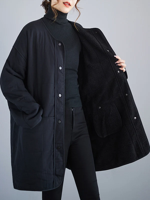 

Женская повседневная хлопковая куртка с воротником из овечьей шерсти, больших размеров, свободного кроя, теплая, на флисовой подкладке, зимняя верхняя одежда в винтажном стиле на пуговицах