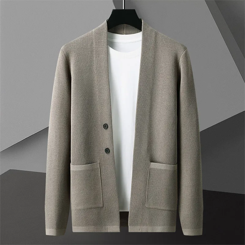 

Casual Stand Collar Cardigan Coat Men Korean Khaki Black Green Cardigan Jacket Men Clothing Solid Color Cardigan Jacket Men Knit