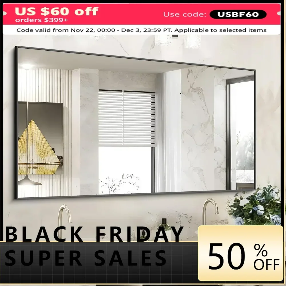 

30"x60" Bathroom Mirrors for Over Sink, Large Black Wall Mounted Mirror, Metal Framed Mirror for Wall, Vanity Mirror