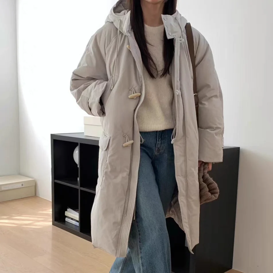 الدفء خفيفة الوزن بروني مقنعين أسفل Jaet فضفاضة تناسب زر تصميم عارضة Sle منتصف طول معطف للنساء الذين تتراوح أعمارهم بين