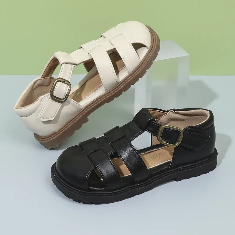 

Kids Roman Shoes Casual Soild Color Girls Sandals Non-slip Hollowed-out 2025 Summer New Boys Beach Shoes Soft Sole Retro