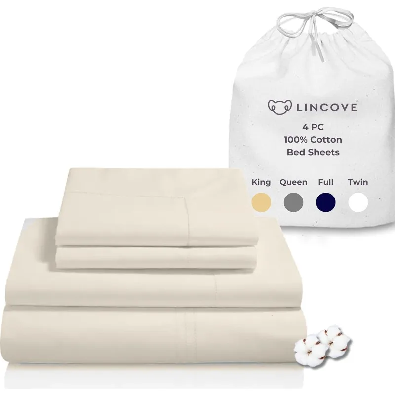 100% Cotton Sateen 4 Piece Bed Sheet Set – 400 Thread Count, Ultra Soft Luxury Sheets with 15” Deep Pockets