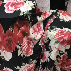 Big Flower Milk Silk Fabric Printed Performance Costume DIY Dress Dance Skirt Latin Dance Four-way Stretch Fabric T-shirt