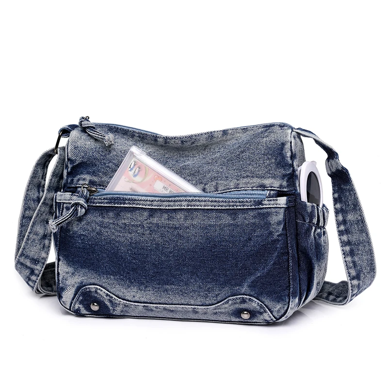 Washed Denim Shoulder Bags Women Small Canvas Messenger Bags Girls Fashion Cloth Satchels Young Girl Book Bags Crossbody Bags