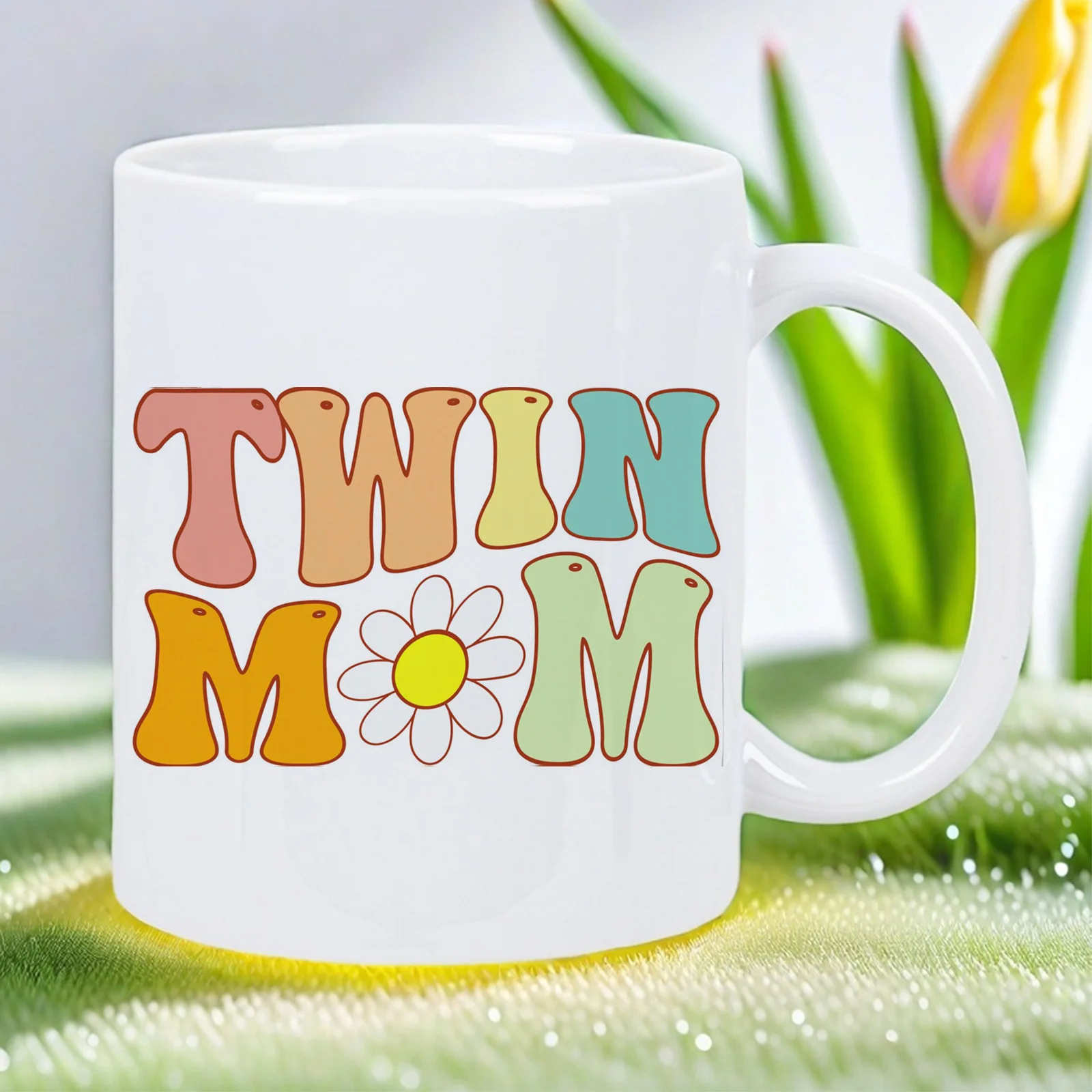 

Funky Twin Mom Ceramic Mug - Twin-Themed Coffee Cup with Twin Footprints & Lettering, Dishwasher Safe White Gift for, Mothers