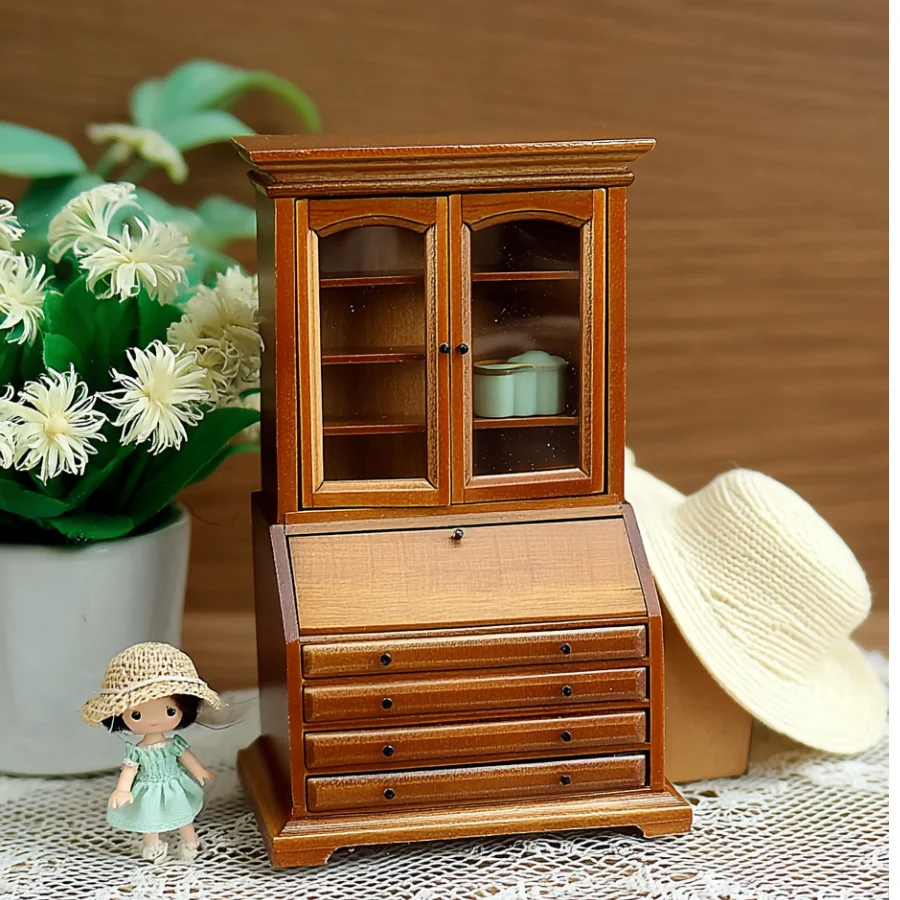 1:12 Miniaturowe meble do domku dla lalek Drewniana szafka na książki - Tiny Home Decor do sceny domku dla lalek / Akcesoria do zabawy z jedzeniem