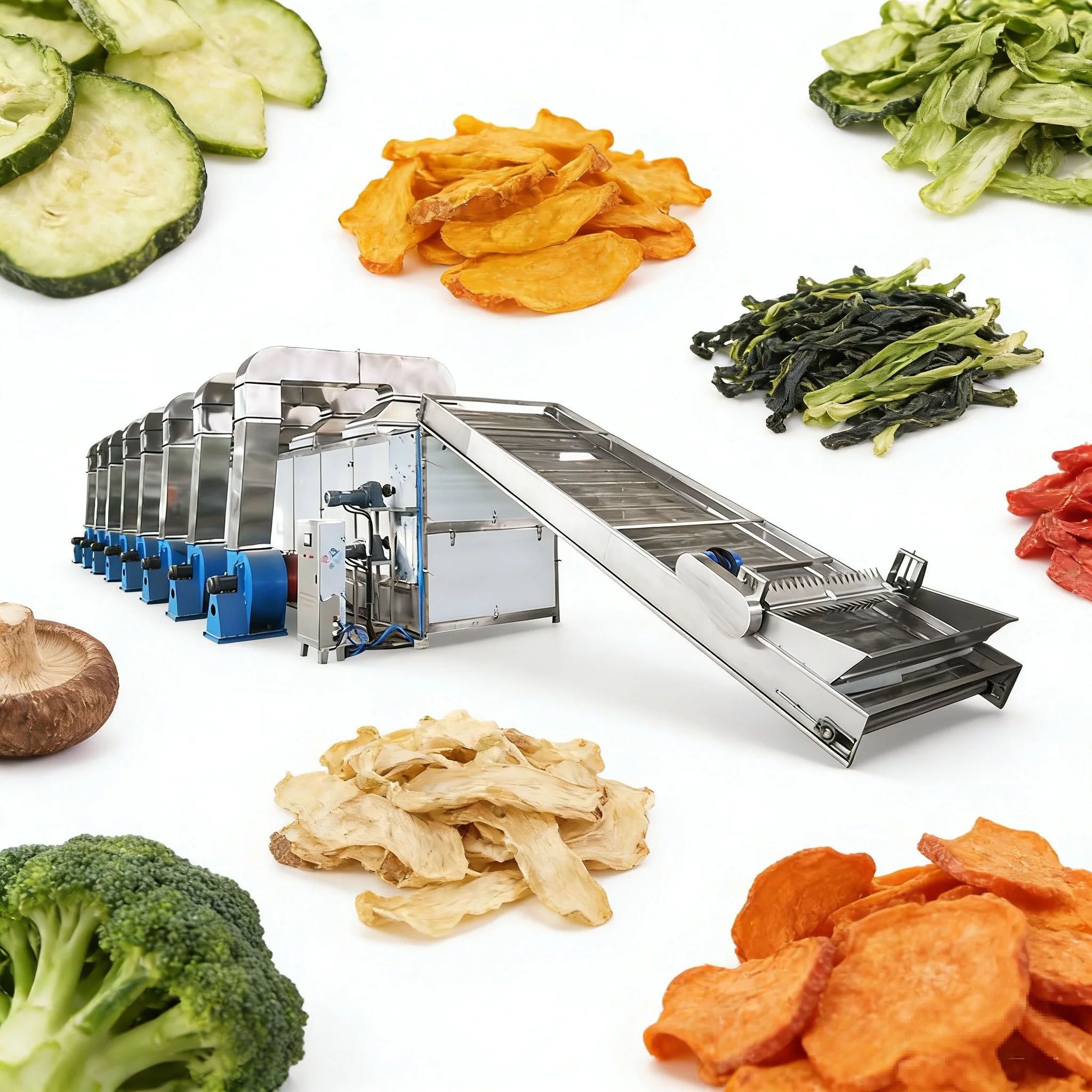 Automatic 500kg/H Fresh Fruits Vegetables Chips Washing Slicing Multi Layer Hot Air Drying Machine Line for Food Plant