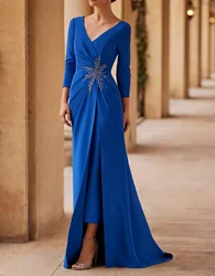 Jumpsuits Mermaid / Trumpet Mother of the Bride Dress Elegant V Neck Stretch Fabric 3/4 Length Sleeve with Beading 2024