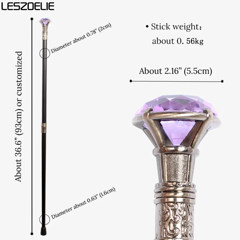 Tongkat Jalan Wanita Elegan Warna Lavender dengan Gagang Perak Berlian, Tongkat Jalan Dekoratif Ungu untuk Wanita, Tongkat Cosplay Fashion Wanita