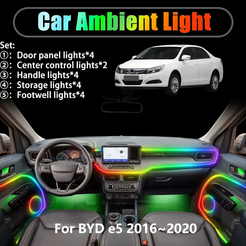 

Для BYD e5 2016 ~ 2020 2017 2018 2019 2020 2/18 в 1 Автомобильное окружающее освещение Светодиодные внутренние светодиодные фонари багажника USB RGB Ensemble Streamer