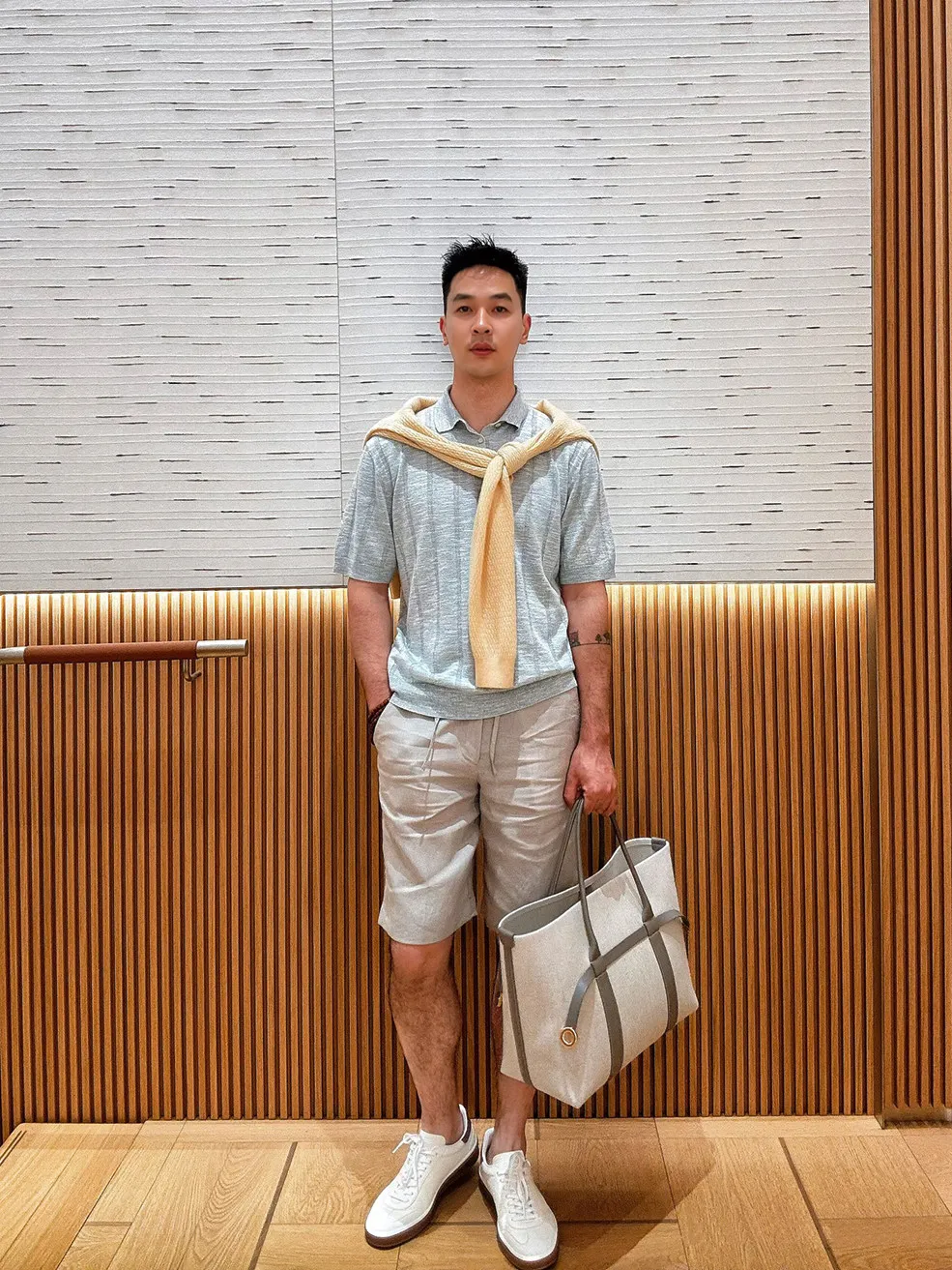  Linen Blend Knitted Short Sleeve  Shirt Moisture Wicking Cool Sensation High End Men's Casual Fashion Summer Wear