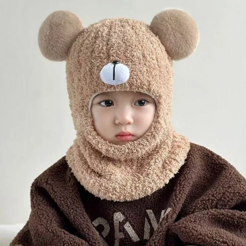New Warm Scarf Mask Integrated Hat Windproof Cute Bear Pullover Cap Coldproof Knitted Neck Warmer Autumn and Winter