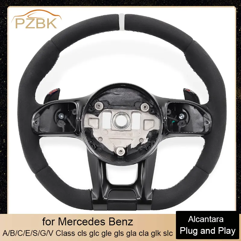 Alcantara Car Steering Wheel White Stiching for Mercedes Benz AMG A B C E S G V Class cls glc gle gls gla cla glk slc W222 W221