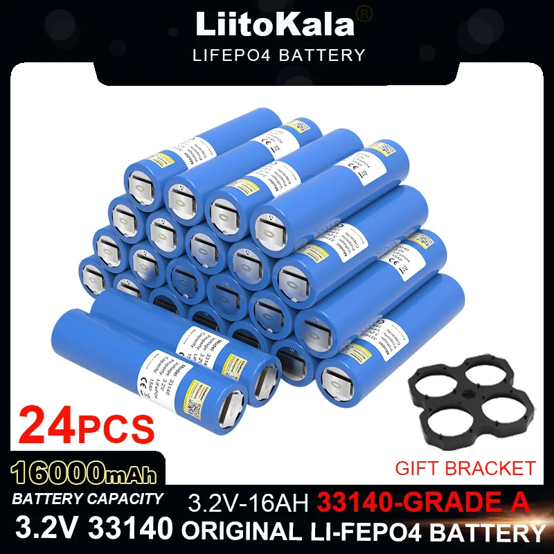 24pcs/lot LiitoKala 3.2V 33140 16Ah lifepo4 Battery for 4S 12v 24V 15AH 30AH e-scooter power tools batteries +Nickel Tax Free