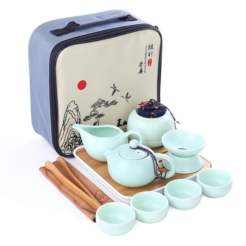 Imagem -05 - Portátil Cerâmica Teaware Conjunto com Bolsa Teaconjunto Chinês Bule Travel Gaiwan Copos de Cerimônia do Chá