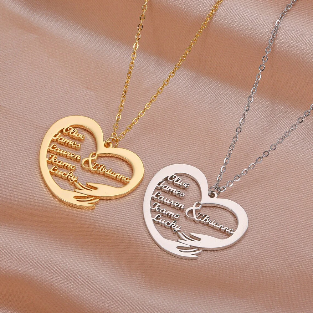 Customized Love Style Family Name Necklace Personalized Stainless Steel Nameplate Jewelry Gift for Mom, For Daughter