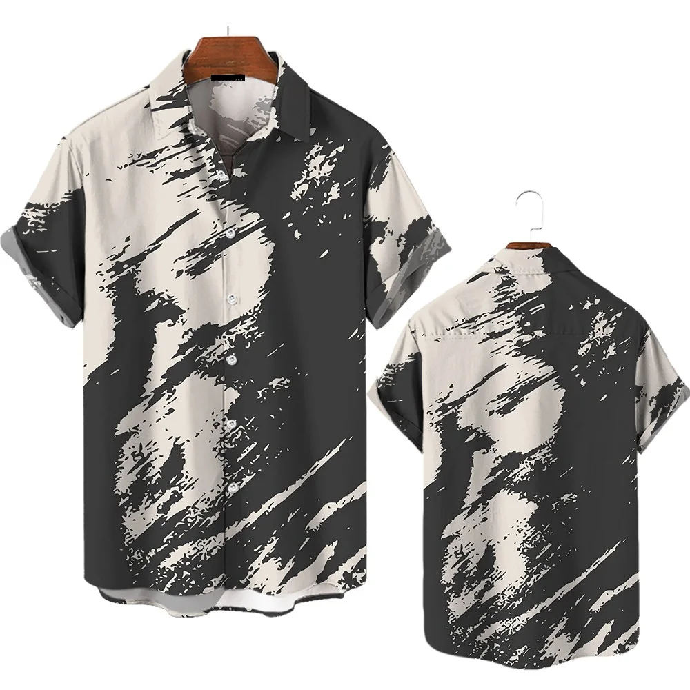 Summer Vintage Black And White Men's Shirt Casual Short Sleeved Top Minimalist Printed Top New Streetwear Daily Men's Clothing