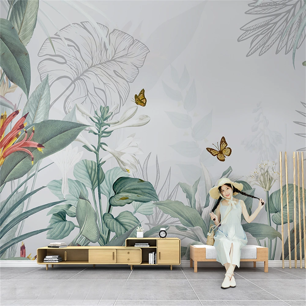 Papel tapiz personalizado de selva Tropical Medieval, motivos de plantas nórdicas, decoración del hogar para sala de estar, dormitorio, fondo de TV, tamaño personalizable