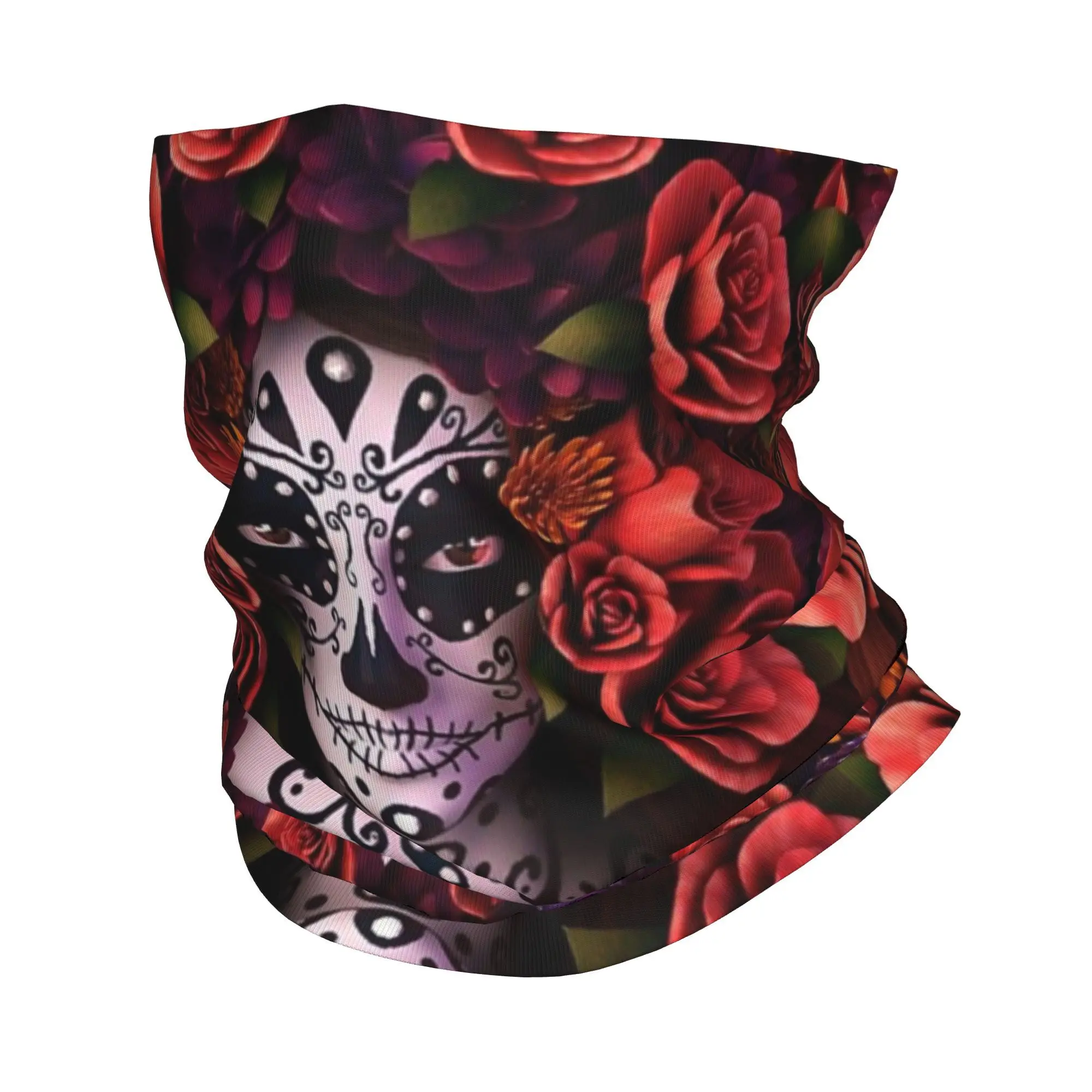

Sugar Skull Cartoon Beautiful Girl Bandana Neck Gaiter Printed Magic Scarf Warm Cycling Scarf Outdoor Sports Unisex Breathable