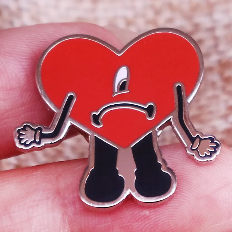 Baddd X Bunny Heart red Enamel Pins Music Lapel Pin Shirt Bag Badge Jewelry Gift for Friends