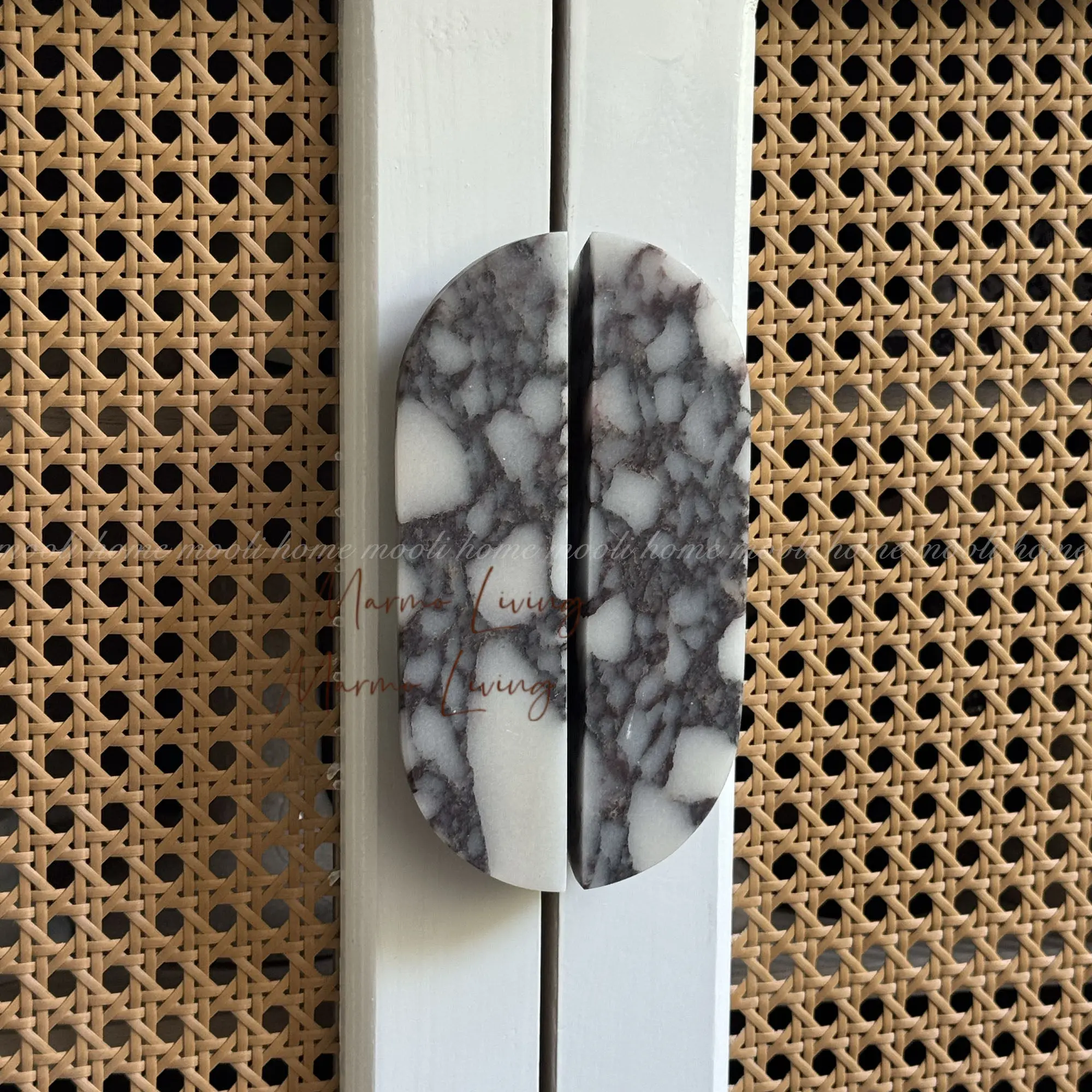 

French Calacatta Viola Stone Drawer Wardrobe Knob 100% Natural Marble Handle High-end Villa Home Decoration Doorknob