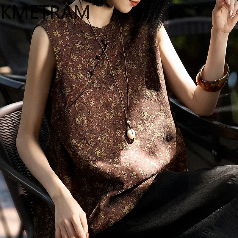KMETRAM 91.8% Mulberry Silk Tanks Tops Women 23MM Xiangyun Sha Vest New Chinese Style Summer Tops 2026 Woman Clothes топ женский