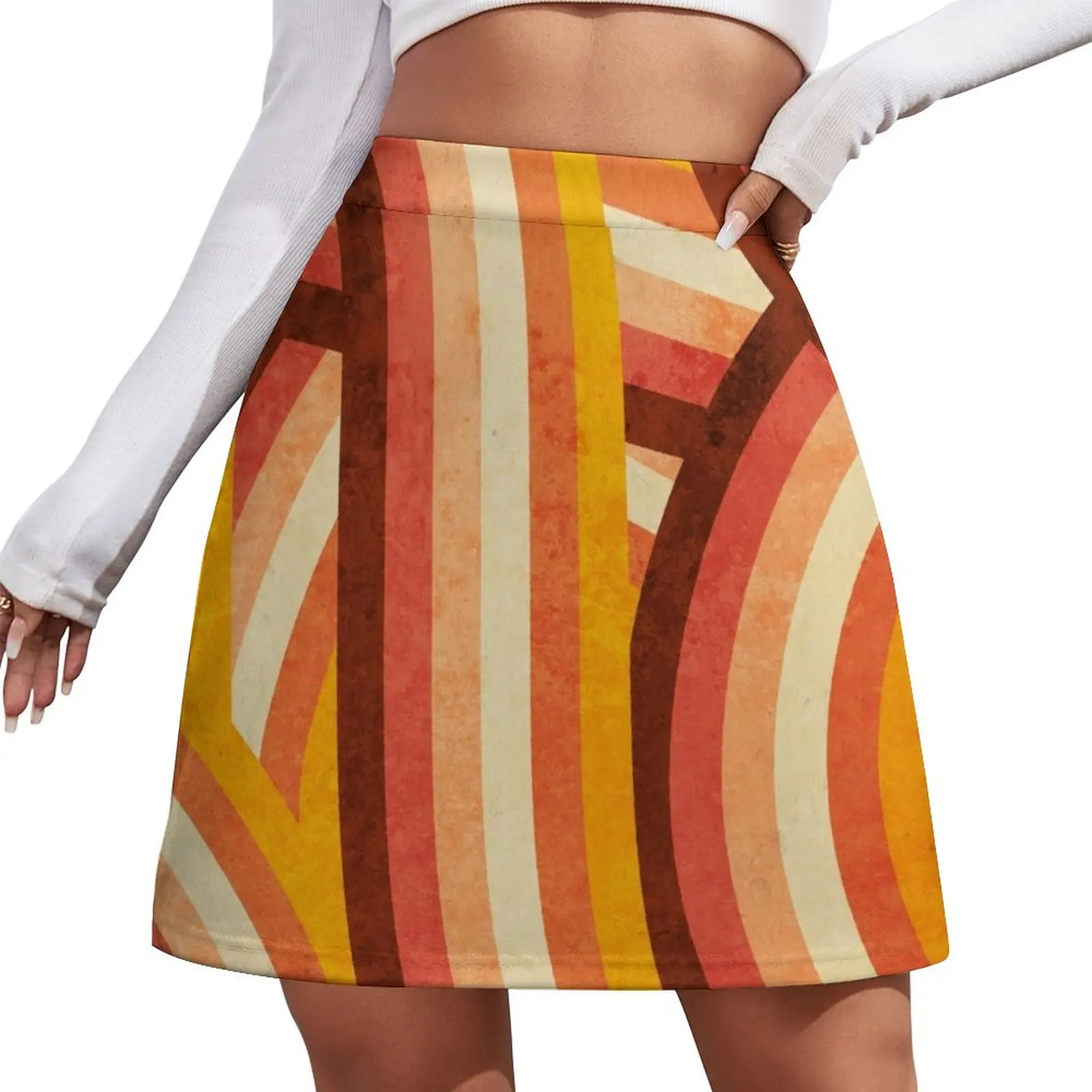 

Vintage Orange 70's Style Rainbow Stripes Mini Skirt Women skirt Skirt satin Women's summer