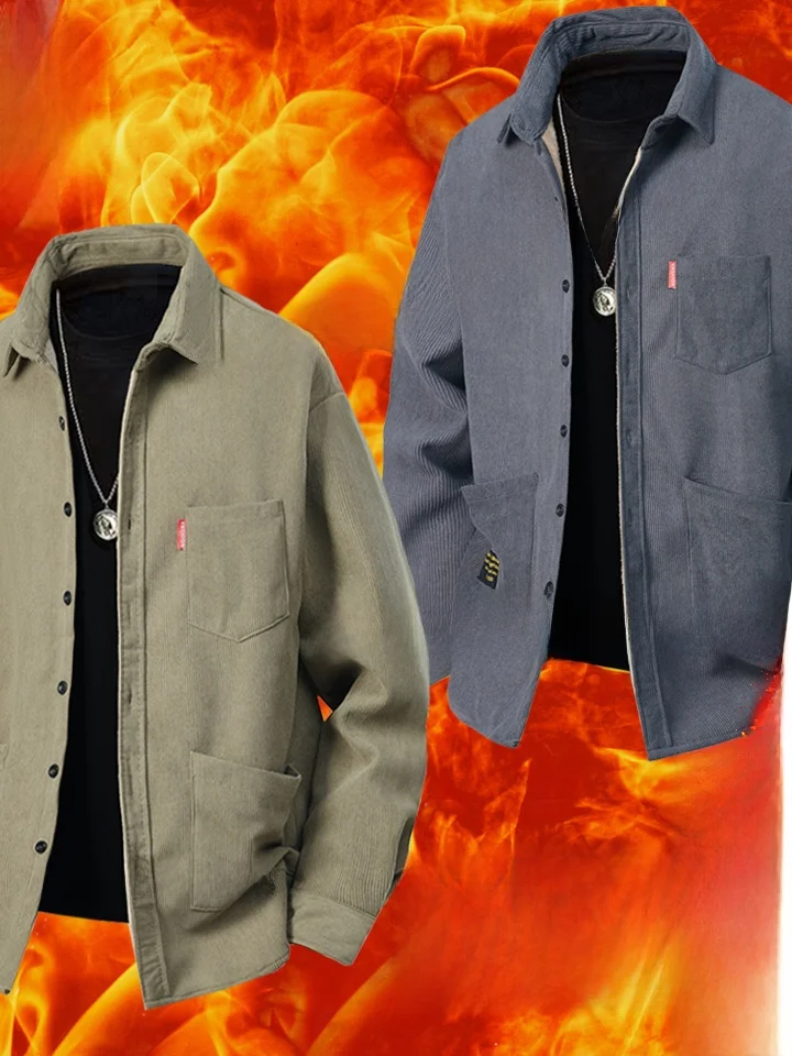 

Thiened Fce Warm Men's irt Long Sve Corduroy Workwear Jaet Casual Sle Polyester Fiber Anti-Wrinkle Non-Sink