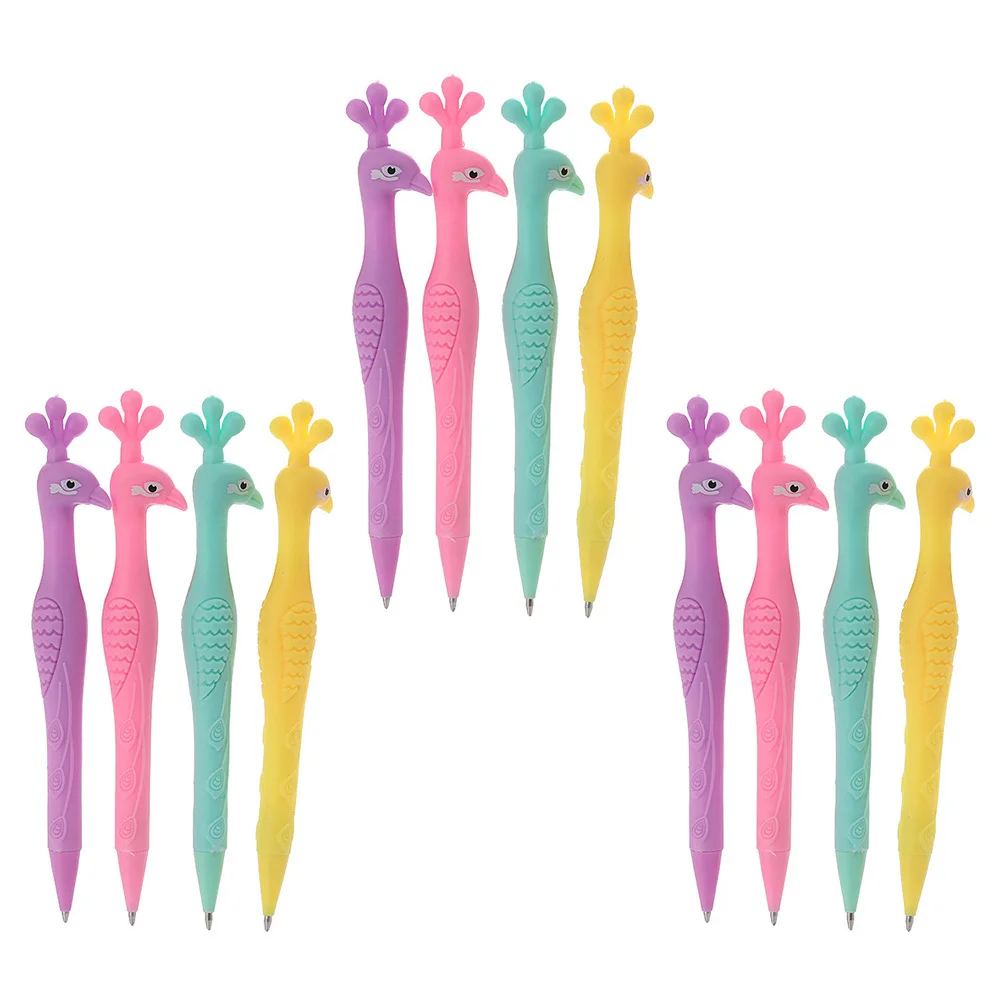 12Pcs Peacock Mechanical Pencil ABS Material Kids Write Tool Adorable Portable Kids Supply Multi-Function Pencil