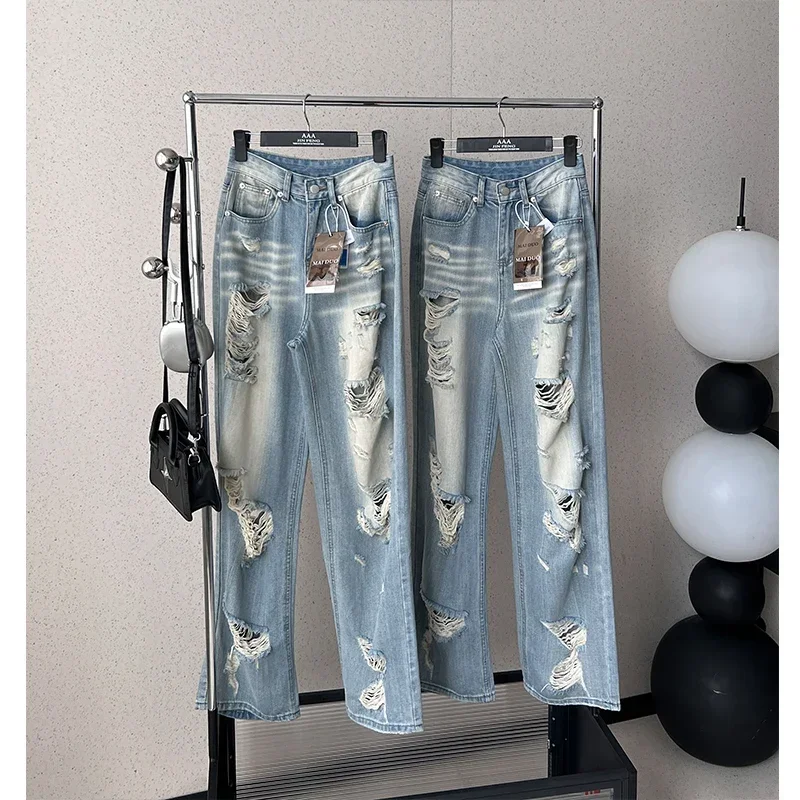 Women's Y2k Ripped Jeans Harajuku 90s Aesthetic Baggy Denim Trousers Vintage Jean Pants Japanese 2000s Style Trashy Clothes 2024