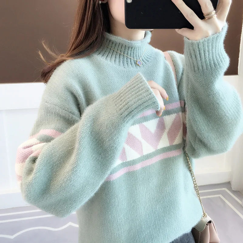 

Fashion Spring Autumn High Collar Women's Long Sleeve Top New Winter Clothes Thicken Warm Sweater Pull Hiver Femme Knitwears