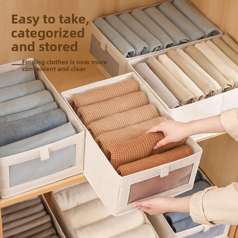 Fabric Windowable Cotton and Linen Storage Box Wardrobe Storage Finishing Large Clothing Storage Box Toys Foldable Wholesale
