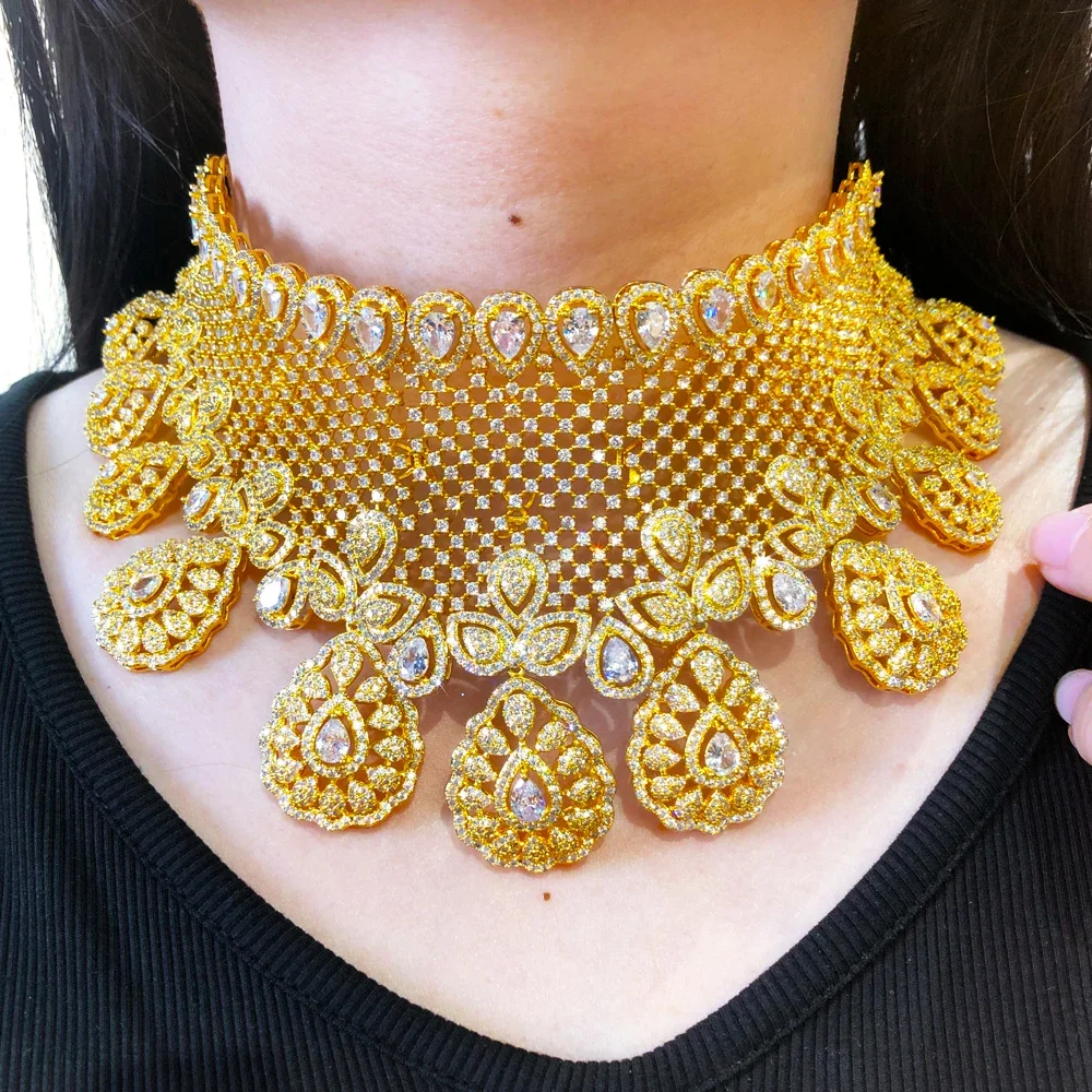 

Kellybola Exclusive Princess Luxury Big Necklace Earring Bracelet Ring Party Jewelry Set For Women Lady Bridal Wedding Party
