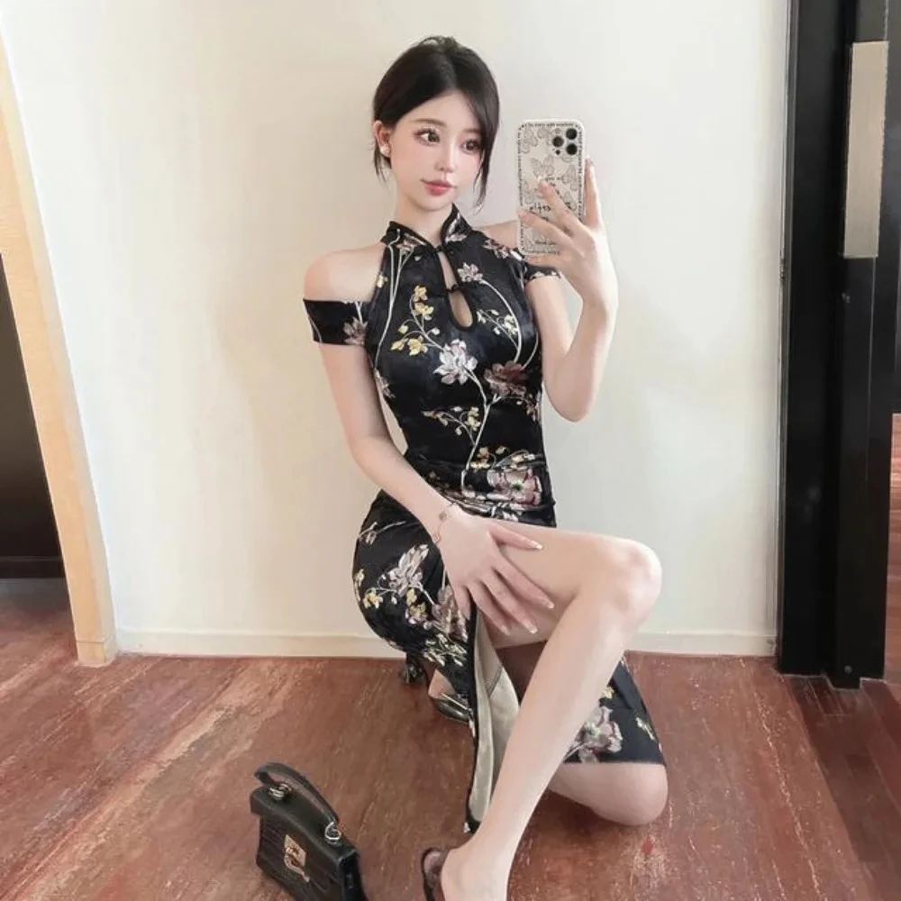 Китайский улучшенный Cheongsam, легкий дизайн с открытыми плечами, поясная сумка, облегающее платье на бедрах, женское новое ретро-шинуазри, высокий смысл