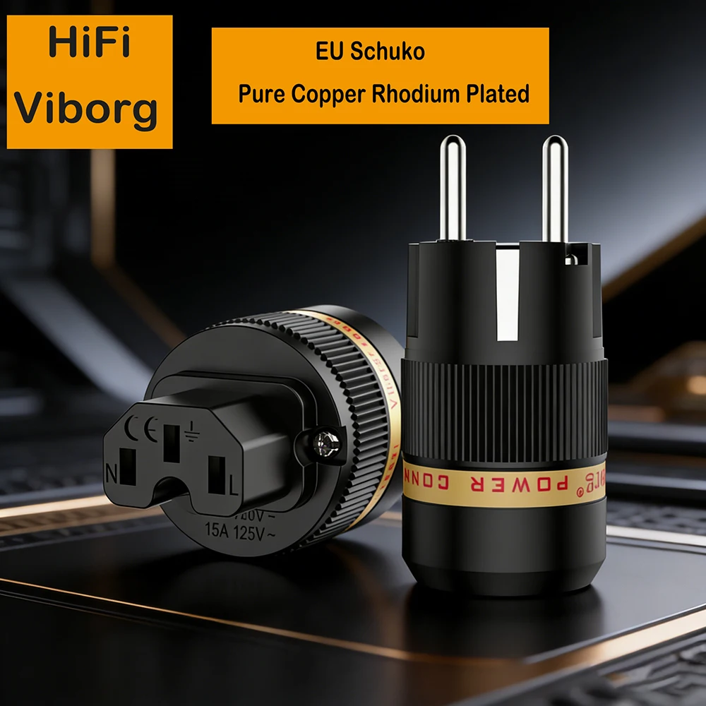 1XPair Viborg Audio VE501R+VF501R Pure Copper Rhodium Plated IEC Connector EU Schuko Power Plug for DIY Electrical Power Cable